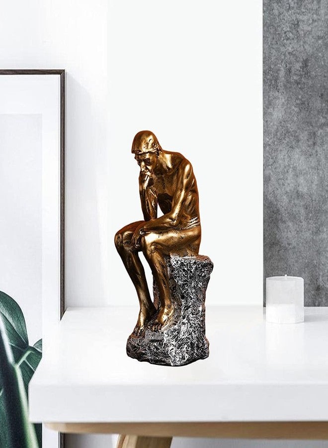 Joylern Resin Thinker Statue Thinker Figurine Thinking Man Sculptures for Home Office Desktop Crafts Gifts - Golden - Image 4
